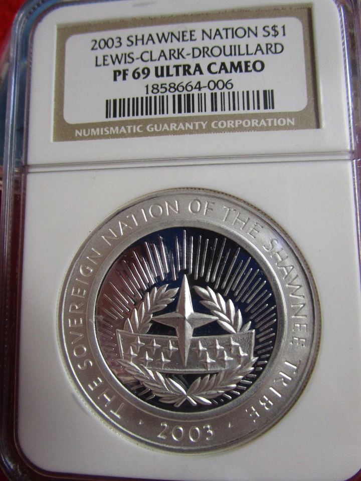 Shawnee Nation 2003 S$1 Silver Dollar Lewis Clark Drouillard NGC PF69 USA - Image 2 of 4