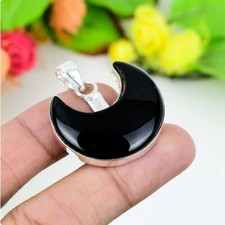 AAA Black Onyx Moon Pendant 925 Sterling Silver Unique Pendant Thanksgiving Gift