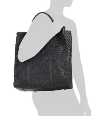 NWT FALOR MADE IN ITALY HAND MADE LEATHER WOVEN LARGE TOTE BAG BLACK F2150