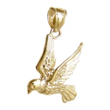New 14k Yellow Gold Bird Dove Pendant