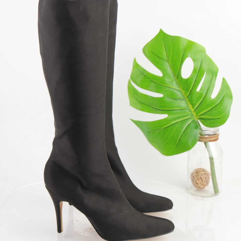 Женские сапоги Moda Spana размер 10 на шпильке с заостренным каблуком черные атласные Y2K Chic - Изображение 4 из 4