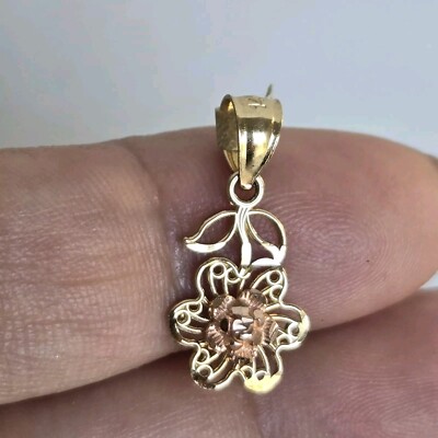Kleiner zierlicher massiver 14k Echt Gelbgold Blume Anhänger Charm 