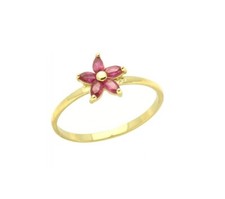 14K Yellow Gold Pink CZ Flower Baby Ring for Baby, Kids and Teens