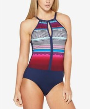 JAG Gradient Stripe High Neck Keyhole One Piece Maillot Size S Swimsuit NWT 108