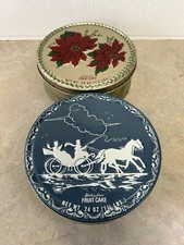 Vtg Shirley Jean Fruit Cake Metal Tin Poinsetta Horse  Carriage Embossed