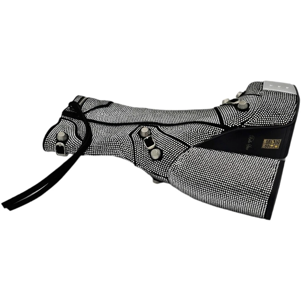 Tronchetto donna stivaletto alto tacco grosso 15 cm plateau 5 cm brillantini bor - Immagine 4 di 4