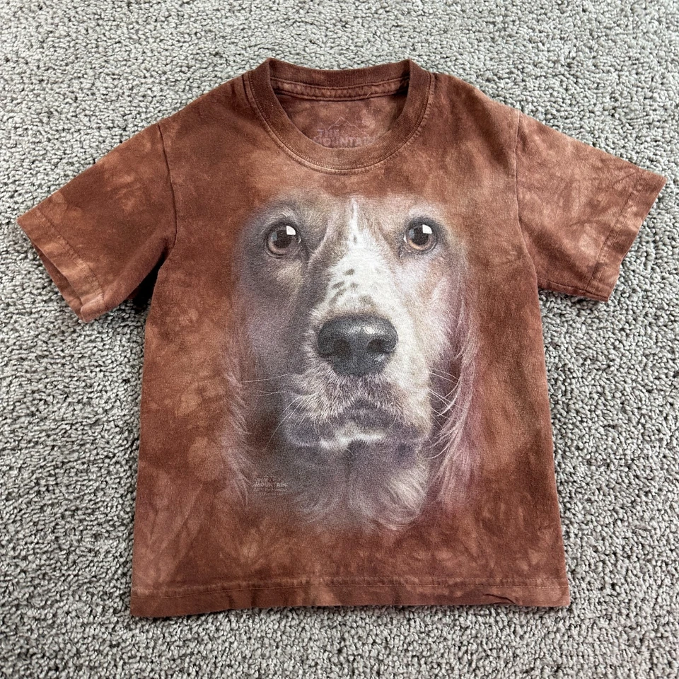 Camisa The Mountain Niños Pequeña Marrón Blanca Tie Dye Perro Manga Corta Informal Niños Foto 2 de 4