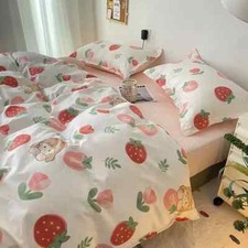 Cute Strawberry Bedding Set Duvet Cover Flat Sheet Pillowcases Home Textiles