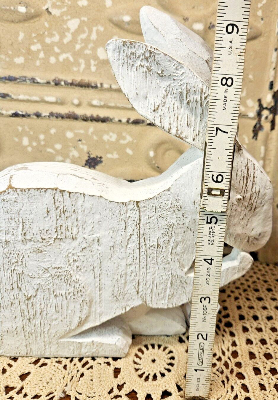 NWT Primitive White Distressed Bunny Rabbit Easter Spring Decor Carved ...
