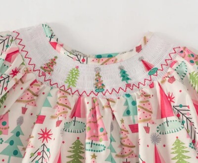 smocked christmas tree dress Pink Christmas Tree Smocked Dress