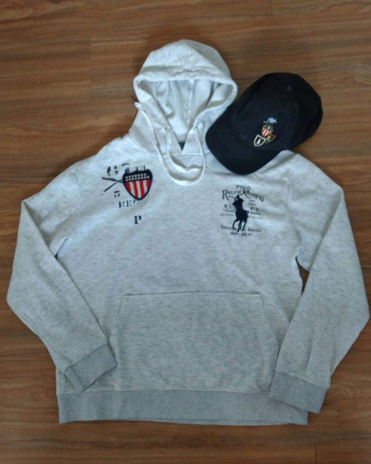 Lotto 2 felpa vintage POLO RALPH LAUREN scudo stadio + cappello berretto pony scritta anni 90