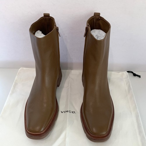 Vince Remi Stiefel Leder Moto Blockabsatz Booties dunkel taupe Gr. 9,5 NEU - Bild 4 von 8
