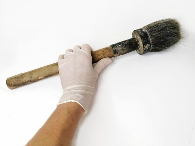 Vintage Bristle Paint Brush Big Round Wood Handle Decorator Hand Craft