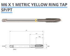 Image of SPIRAL POINT TAP M6 x 1.0 6H COBALT HSS-E YELLOW RING TM03160600 EUROPA C11