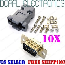 10X DB9 9-Pin Male Solder Cup Connectors Plastic Hood Shell  Hardware DB-9