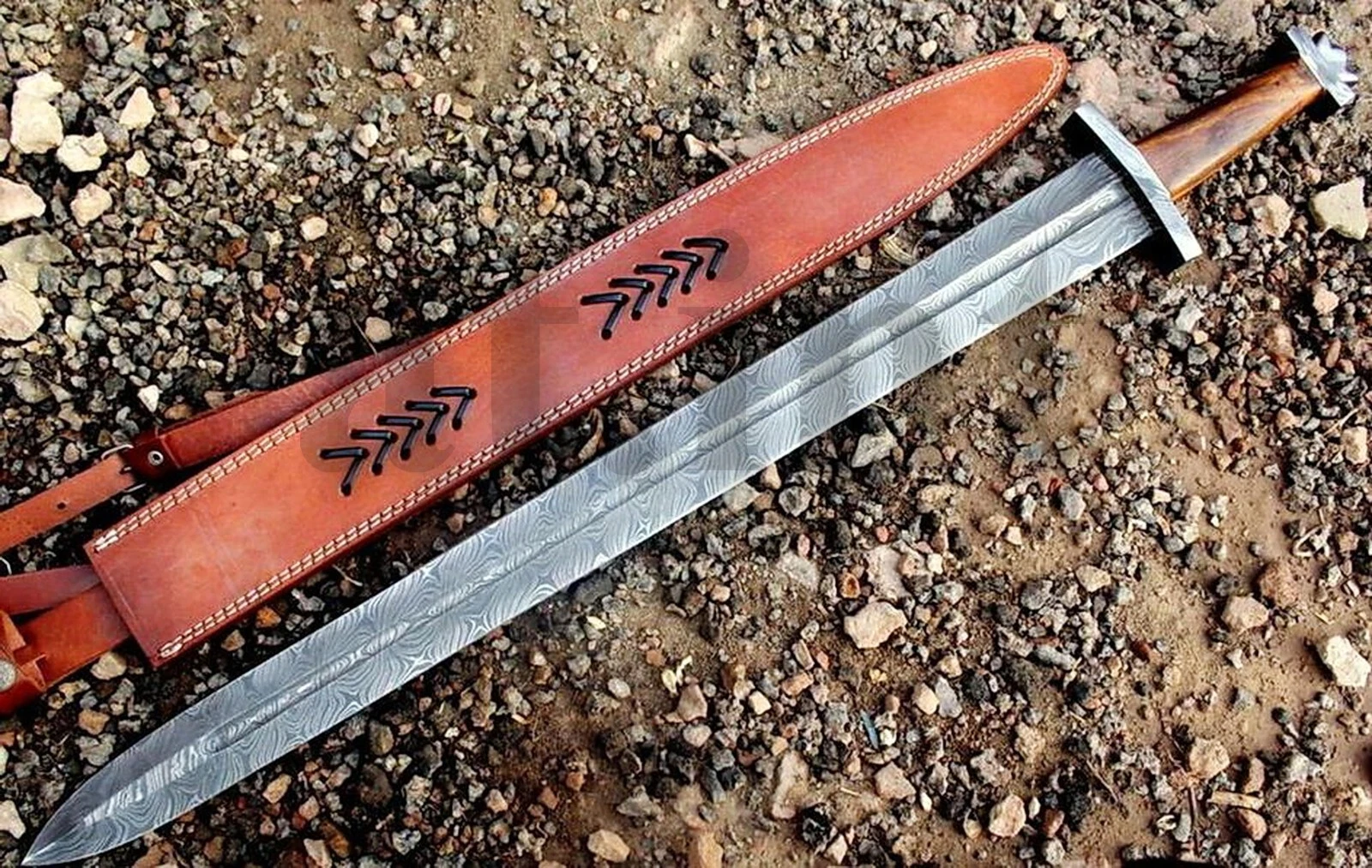 Handmade Damascus Steel Double Edge Combat Hunting Gladiator Viking Sword 30"
