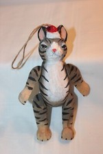 Wooden Jointed Hanging Cat Ornament Tan/Brown 7.5" Long