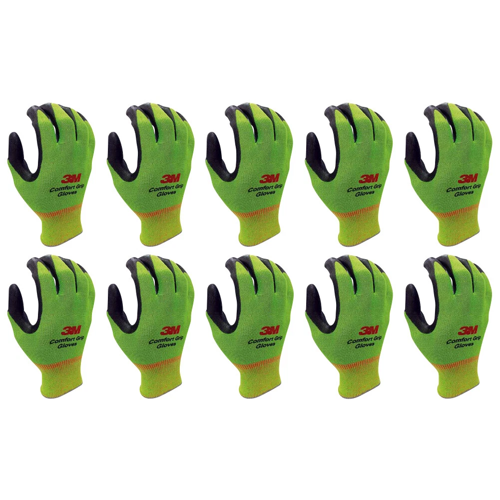 3M Thin Nylon Work Gloves Bulk Nitrile Rubber Palm Coated Grip Men Women 10  Pack