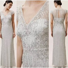 BHLDN Calais Beaded Column Gown In Morning Mist Blue Size 4