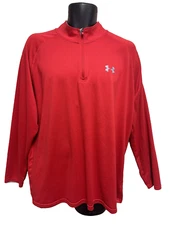 Under Armour Mens Shirt Size XL Red Heat Gear Base Layer Long Sleeve 1/2 Zip