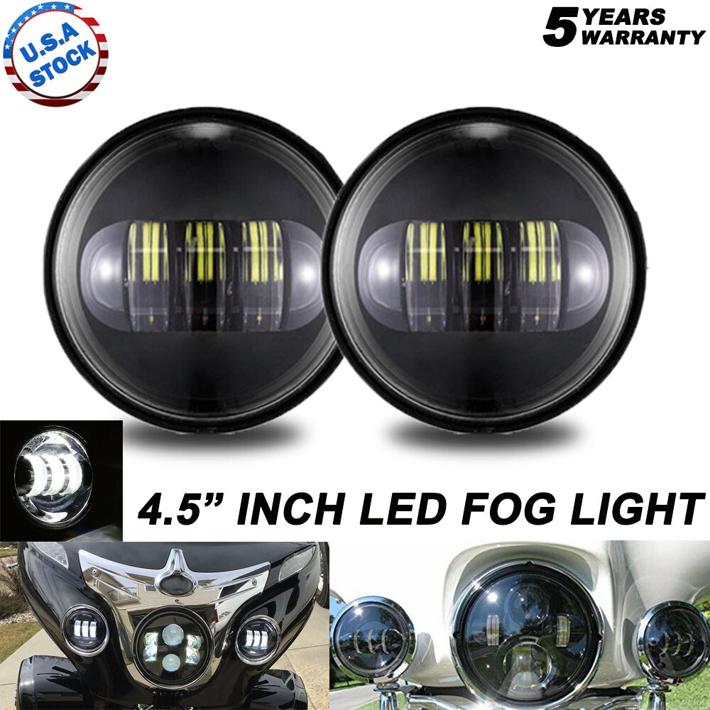 Pair 4.5Inch LED Passing Lights Black Fog Spot lamp for Harley