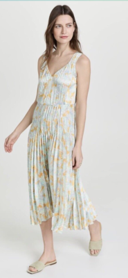 open lace back dress Vince Pleated Double V-Neck Dress in Coastal Blue main image 1