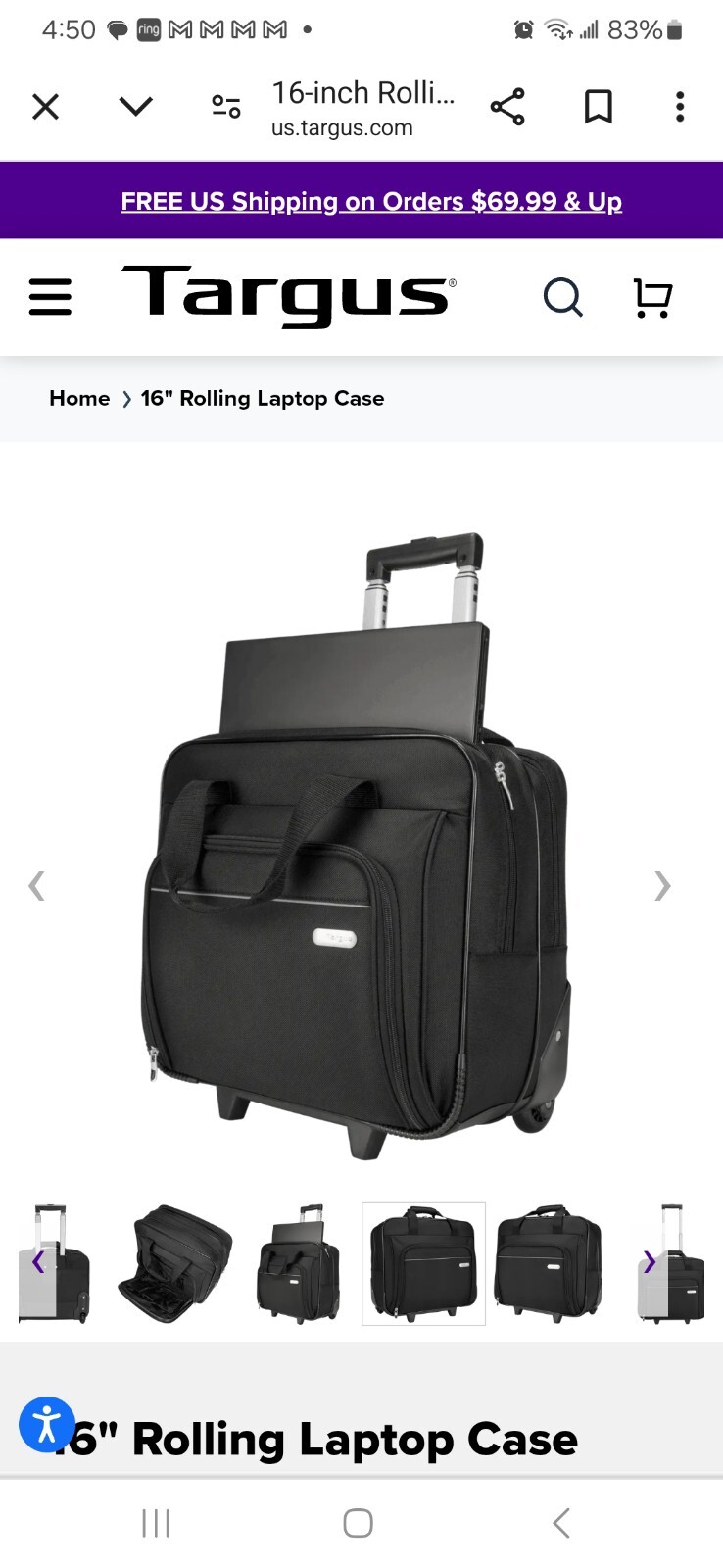 TARGUS Rolling Briefcase Black With 20" Pull Out Handle🔥16”Laptop🔥