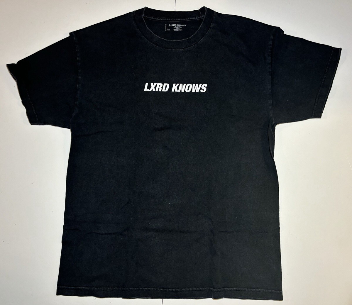 Lord LXRD Knows Black Faded Tee T Shirt Mens Sz Large Made