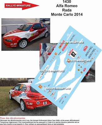DECALS 1/24 REF 1430 ALFA ROMEO 147 RADA RALLYE MONTE CARLO 2014 WRC RALLY