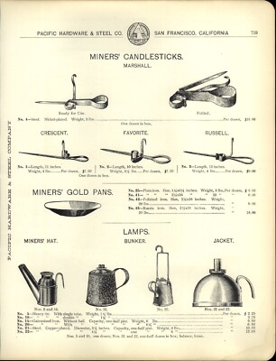 ca 1903 PAPER AD Marshall Russell Crescent Mine Miners' Candlestick Bunker Lamp 
