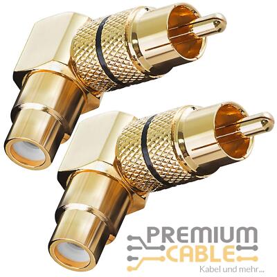 2 Cinch Adapter 90° Winkeladapter RCA Chinch Winkel Stecker schwarz Gold Hifi