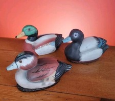 Vintage 1970s Jasco Ceramic Mallard Duck Lint Remover Brushes Lot 3 Figurine