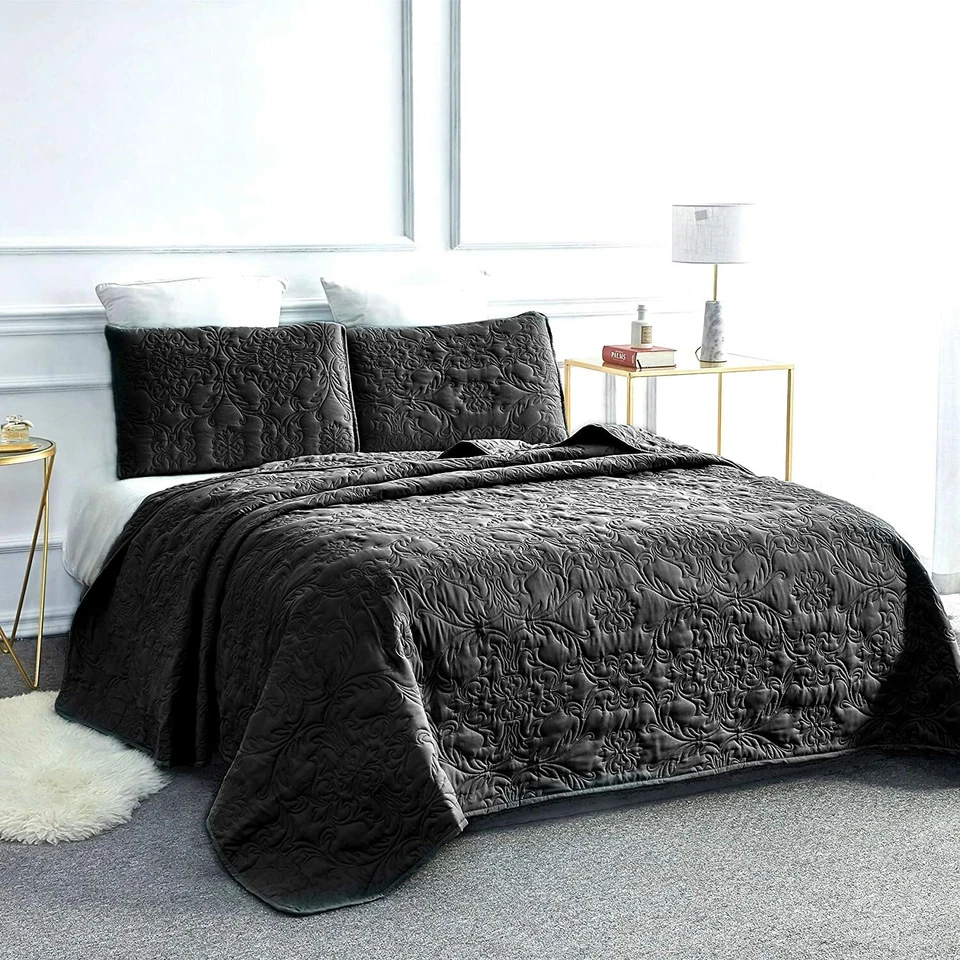 3Pcs Embossed Quilt Bedding Set Soft Microfiber Bed Comforter Set Twin/Queen/Kin - Image 4 of 4