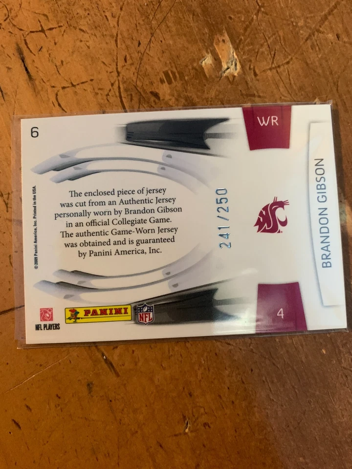 2009 Playoff Prestige Prestigious Picks Materials Blue #6 Brandon Gibson - Image 2 of 2