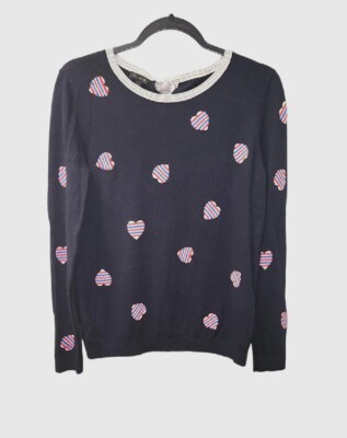 Talbots Women's S Blue Heart Print Tie Back Long Sleeve Pullover