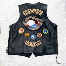 Unik Leather Biker Vest with patches XXXL