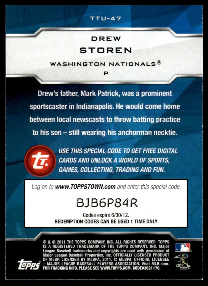 2011 Topps Update #TTU-47 Drew Storen Topps Town - Image 2 of 2
