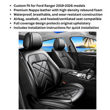 Faux Leather Seat Covers Full Set Black For Ford Ranger 19-26 Faux Leather Seat Covers Full Set Black For Ford Ranger 19-26