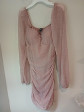 Windsor Pink Glitter Mesh Mini Dress Medium M Mauve Ruched Long Sleeve Bodycon