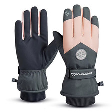 Winter Unisex Snowboard Ski Gloves, PU Leather Waterproof Touchscreen Gloves for