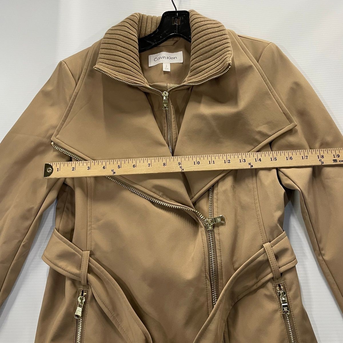 CALVIN KLEIN Long Sleeve Belted Wrap Coat Women's Size S Caramel thumbnail 2