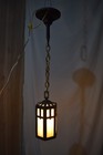 Antique Cast Iron And Stained Glass Pendant Ceiling Fixture — photo 2