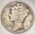 1936-S 10c US Mercury Dime San Fransisco Mint 90% Silver United States Coin