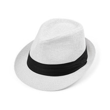 Straw Trilby Fedora Hat for Men Women 1920s Panama Hat Short Brim Large White