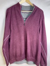 Tommy Bahama Men’s Large Quarter Zip Pullover Sweater Maroon Gray Lined Casual
