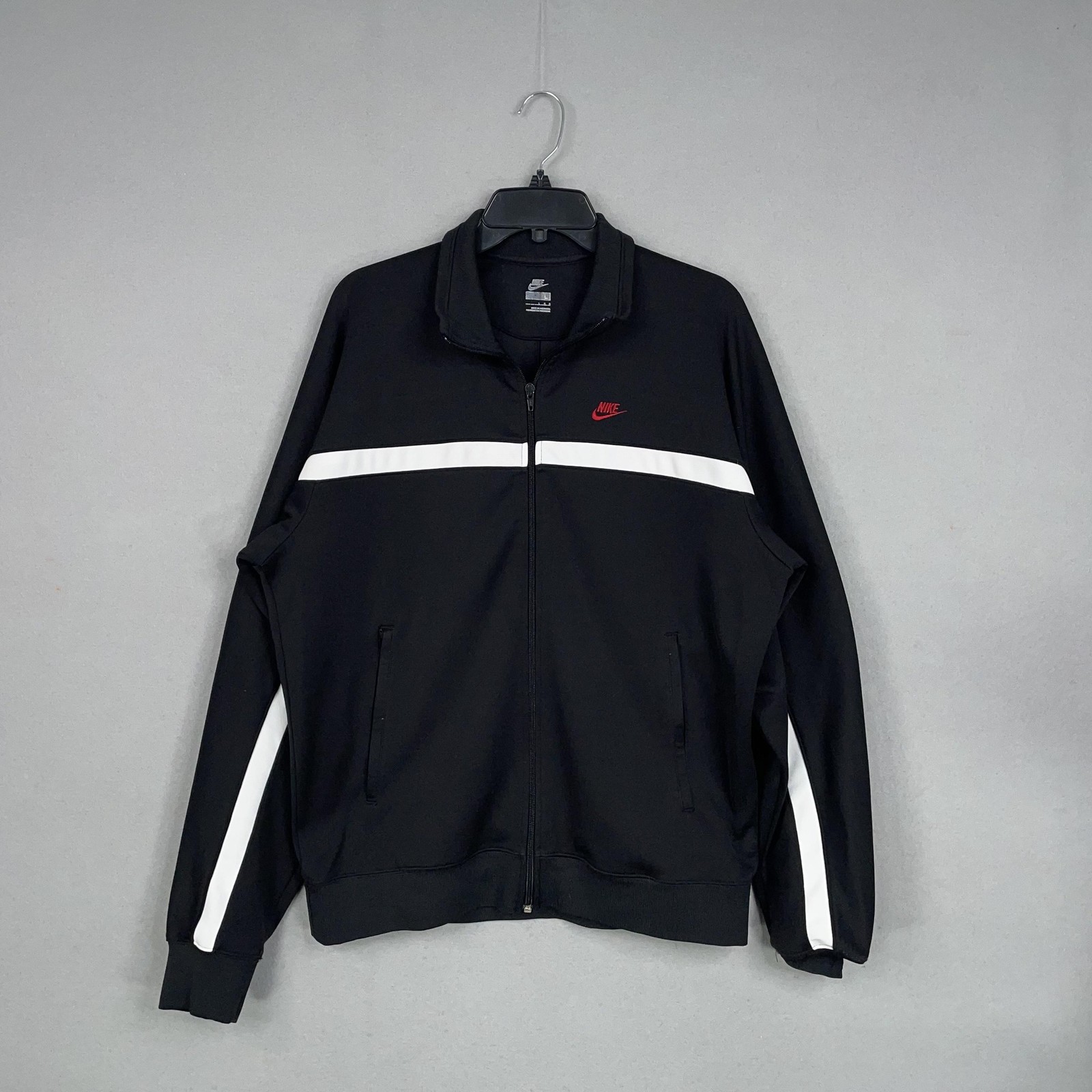 Nike Jacket Mens Large Black White Track Full Zip Swoosh Stripe Athletic Y2K