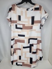 Shein Shift Dress Size Large Lightweight Tan Knee Length Short Sleeve Silky