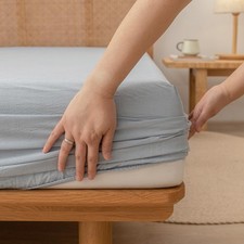 Fitted Sheet Only 100 Washed Cotton Linen Feel Cornflower Blue Queen