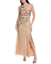 Adrianna Papell One-Shoulder Floral Sequin Bead Gown Women's