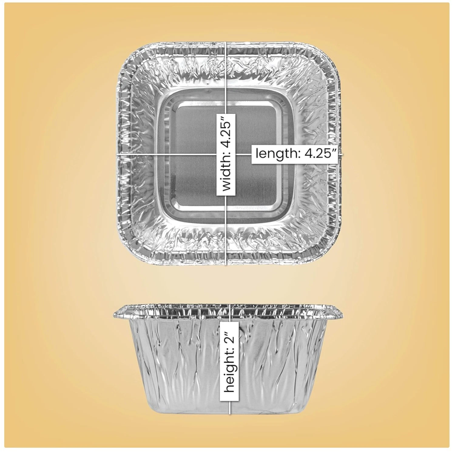 Disposable Square Aluminum Pans - 4.25'' - Pack of 50